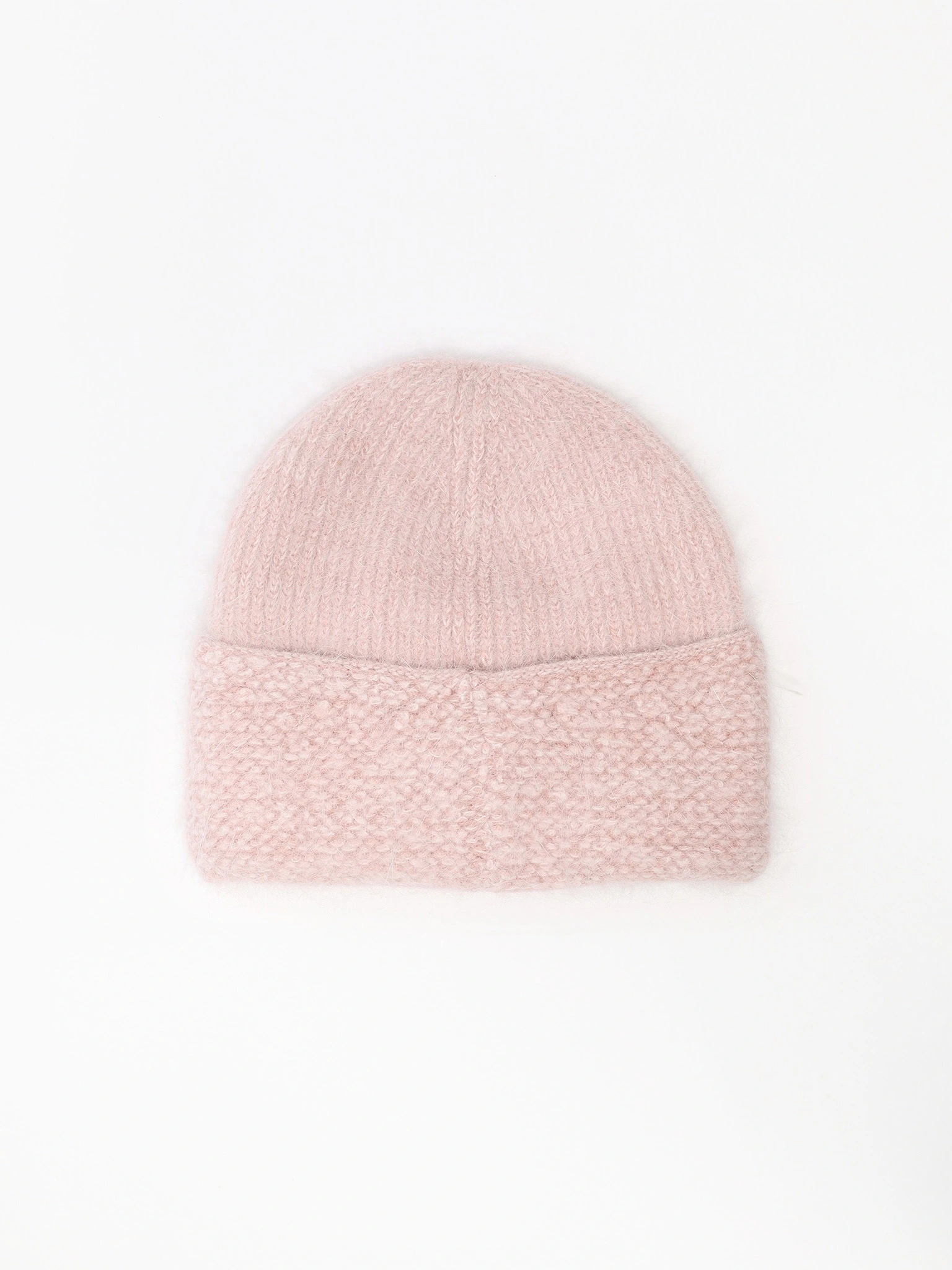 Шапка-бини из ангоры и нейлона с отворотом в ассортименте